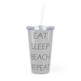 Eat Sleep BeachPlastic Tumbler with Straw - RobbNPlunder