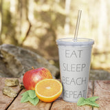 Eat Sleep BeachPlastic Tumbler with Straw - RobbNPlunder