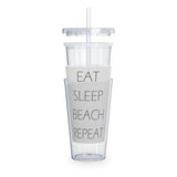 Eat Sleep BeachPlastic Tumbler with Straw - RobbNPlunder